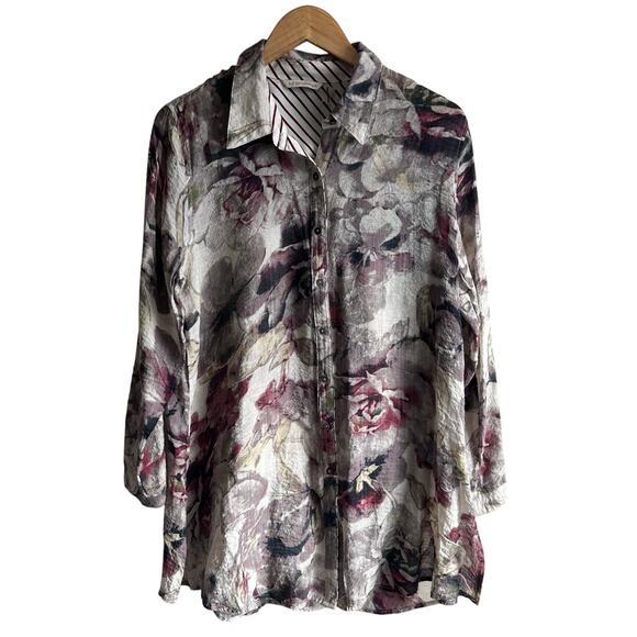 Soft Surroundings Sasha Button Front Floral Tunic Top Large Petite - Picture 1 of 10
